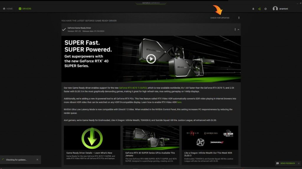 Check for Updates GeForce Experience